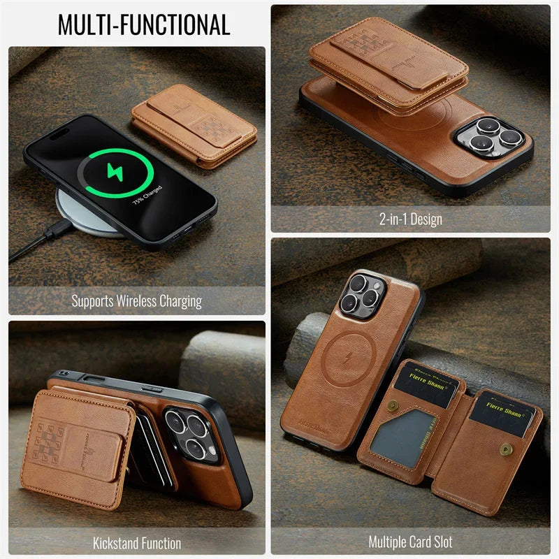 Luxury Leather Wallet Phone Case for iPhone 15