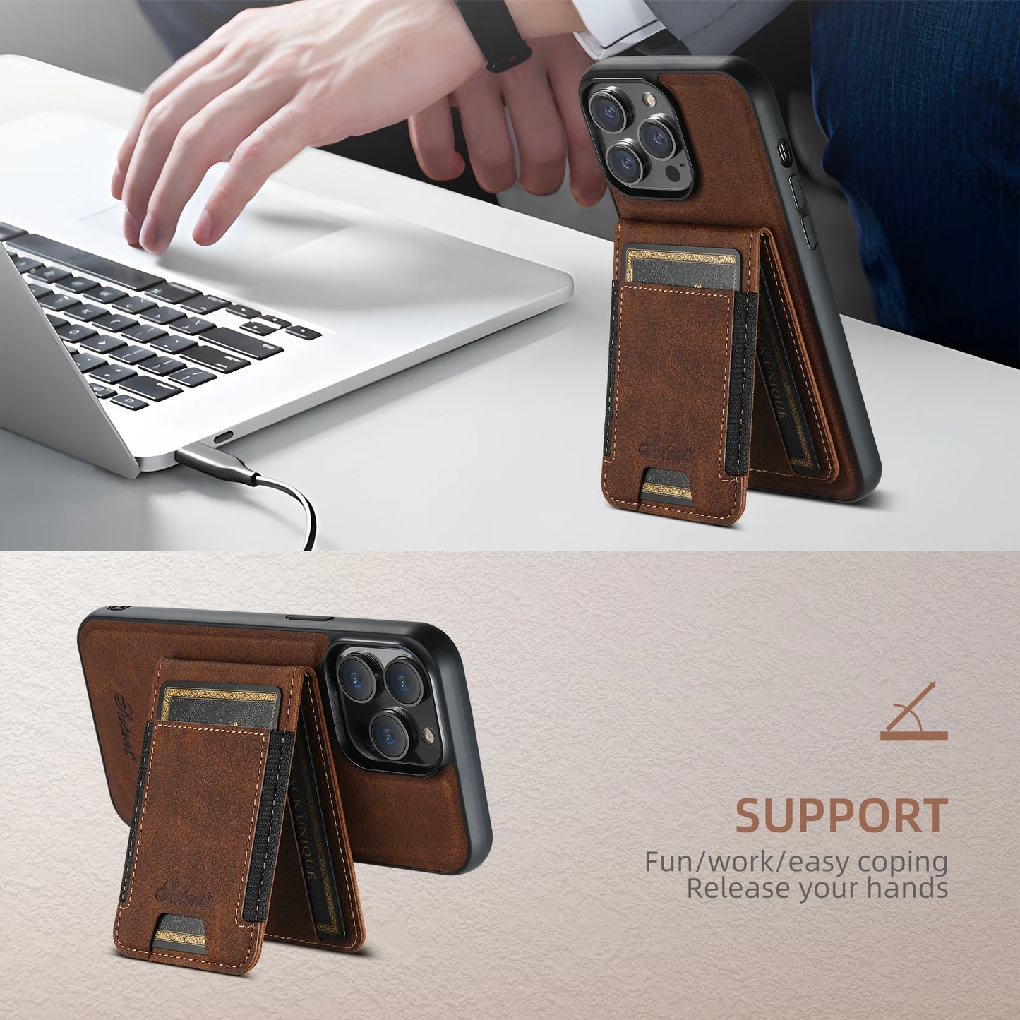 Leather Magnetic 2-in-1 Card Holder Wallet Phone Case