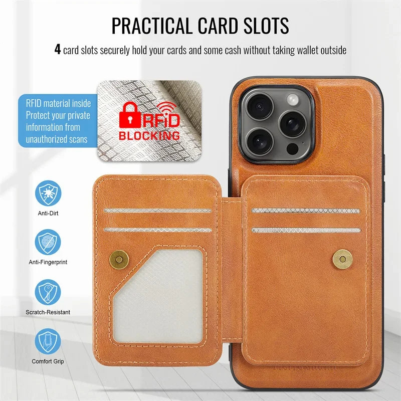 Luxury Leather Wallet Phone Case for iPhone 15
