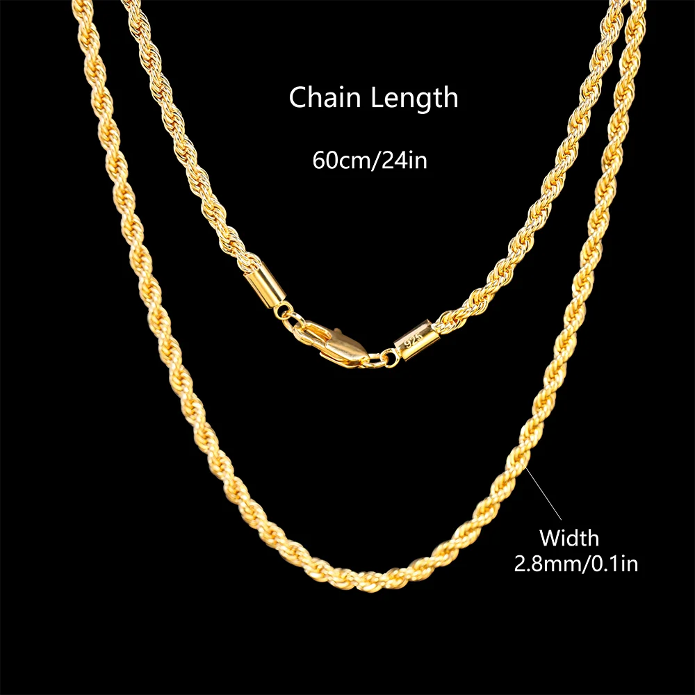 18K Gold plated 2.8MM Twisted Rope Necklace