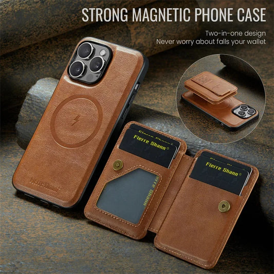 Luxury Leather Wallet Phone Case for iPhone 15