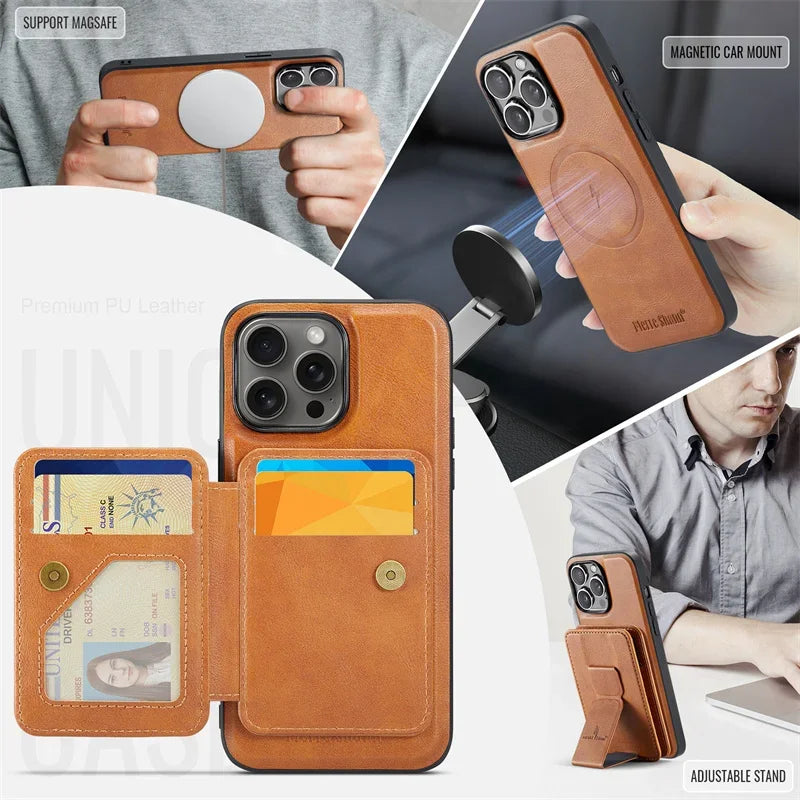Luxury Leather Wallet Phone Case for iPhone 15