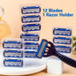 Men and Women Manual Safety Razor 6-Layer Stainless Steel 1 Handle + 12 Blades